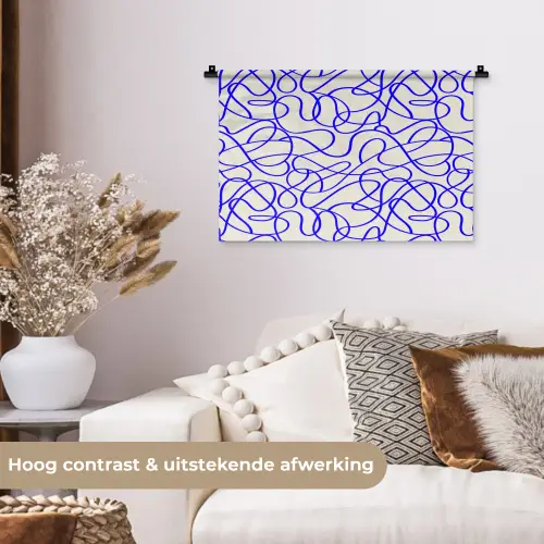 Patronen - Beige - Blauw - Lijnen Wandkleed katoen klein 269 -sfeer1