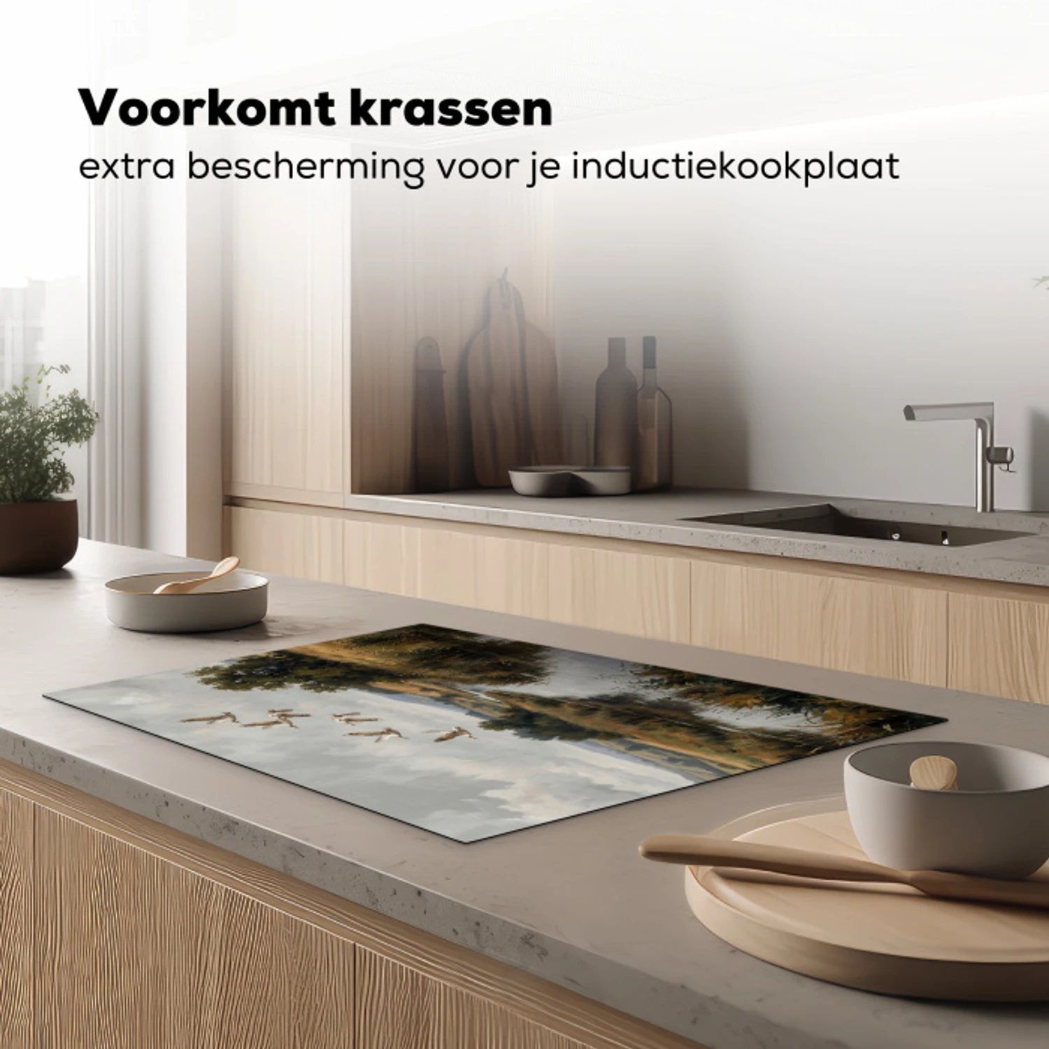 Eenden - Rivier - Landschap - Vlucht - Nostalgisch Inductie beschermer vinyl 3mm klein -sfeer1