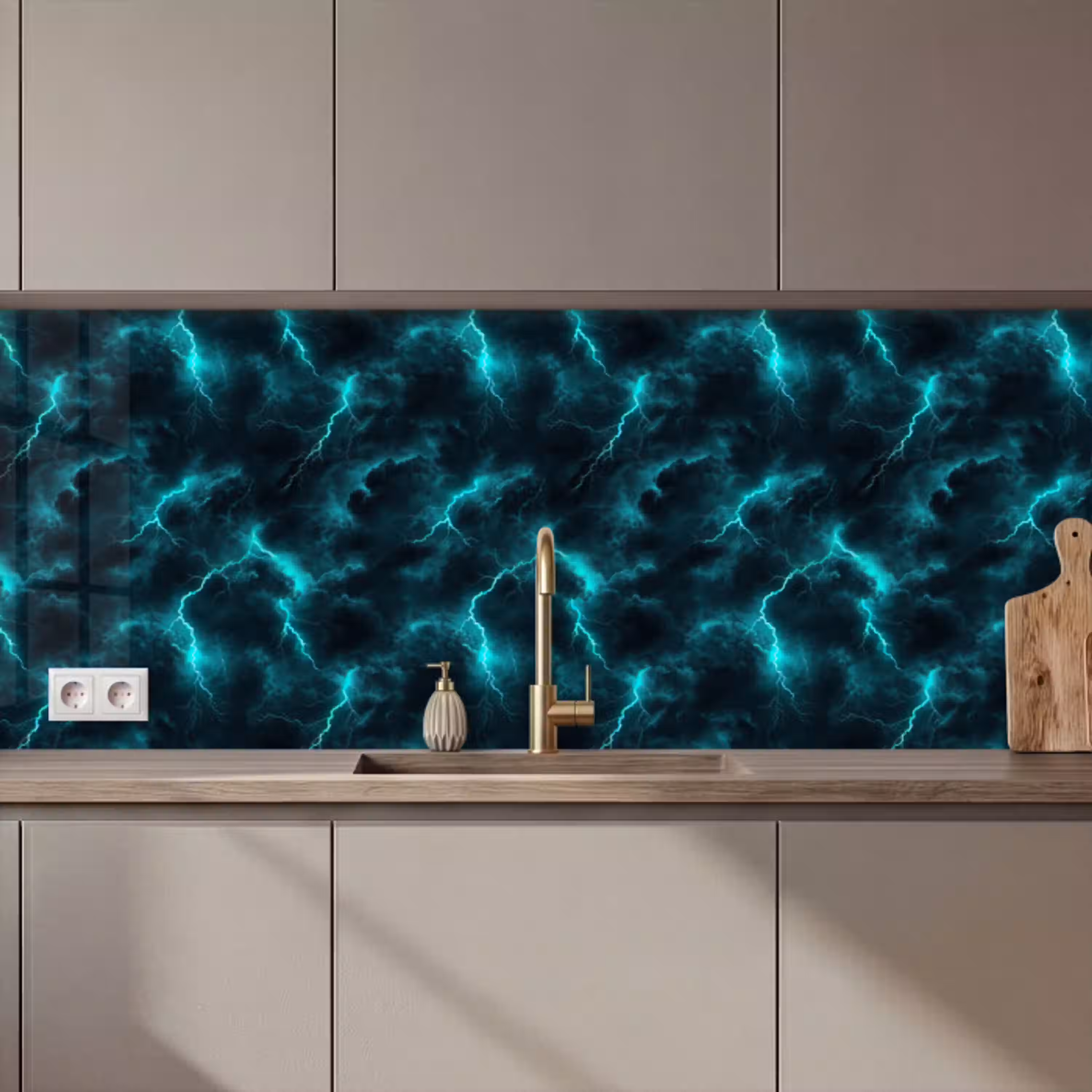 Turquoise - Bliksem  - Wolken keuken achterwand 2 middel 871 zz_3dshopping