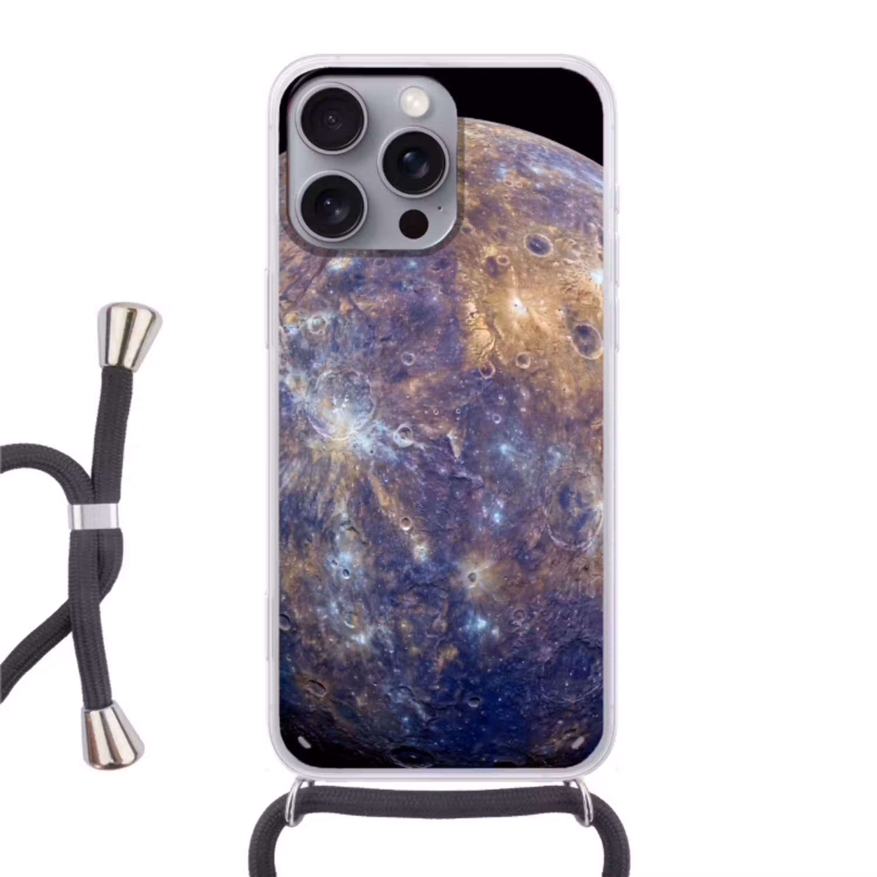 Planeet - Kraters - Ruimte Hoesje iPhone 16 Pro Max met koord klein -3d