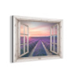 Doorkijk - Lavendel - Bloemen - Hout - Zonsondergang - Paars aluminium wit klein -3d