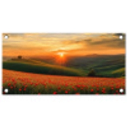 Klaprozen - Bloemen - Heuvels - Zonsondergang tuinposter los doek klein -3d
