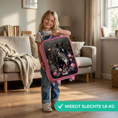 Zwart paard in bloei Kinderkoffer - Roze klein -sfeer2_NL