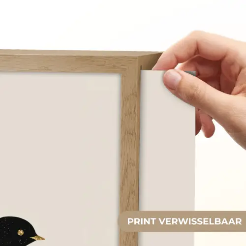 Zwarte zwaluw - Gouden accenten - Lichte achtergrond Light Box met batterij (Wandlamp) middel -USP_websiteprintNL