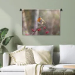 Roodborst - Tak - Bessen - Natuur Wandkleed katoen klein -sfeer7