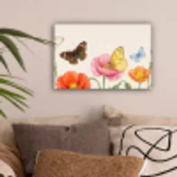 Vlinders - Klaprozen - Illustratie - Kleurrijk canvas 2cm klein -sfeer1