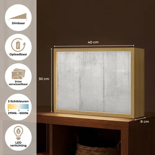 Grijs - Betonlook - Industrieel Light Box met batterij (Wandlamp) middel -USP_websiteoverzichtNL
