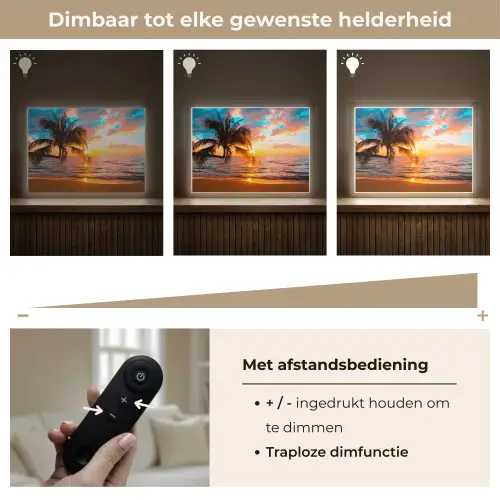 Palm - Zonsondergang - Horizon - Strand - Zee - Tropisch Light Box met batterij (Wandlamp) middel -USP_dimbaarNL