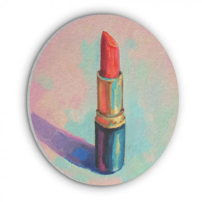 Lippenstift - Rood - Penseelstreken Akoestische PET Vilt - Rond klein -3d