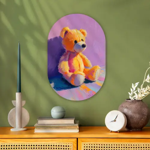 Teddybeer - Schaduw - Penseelstreken - Paars Wandcirkel Ovaal Forex klein -sfeer2