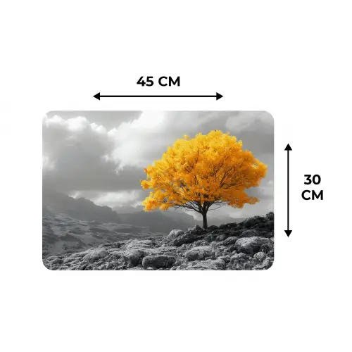 Boom - Geel - Natuur - Zwart wit Placemat vinyl groot -specs
