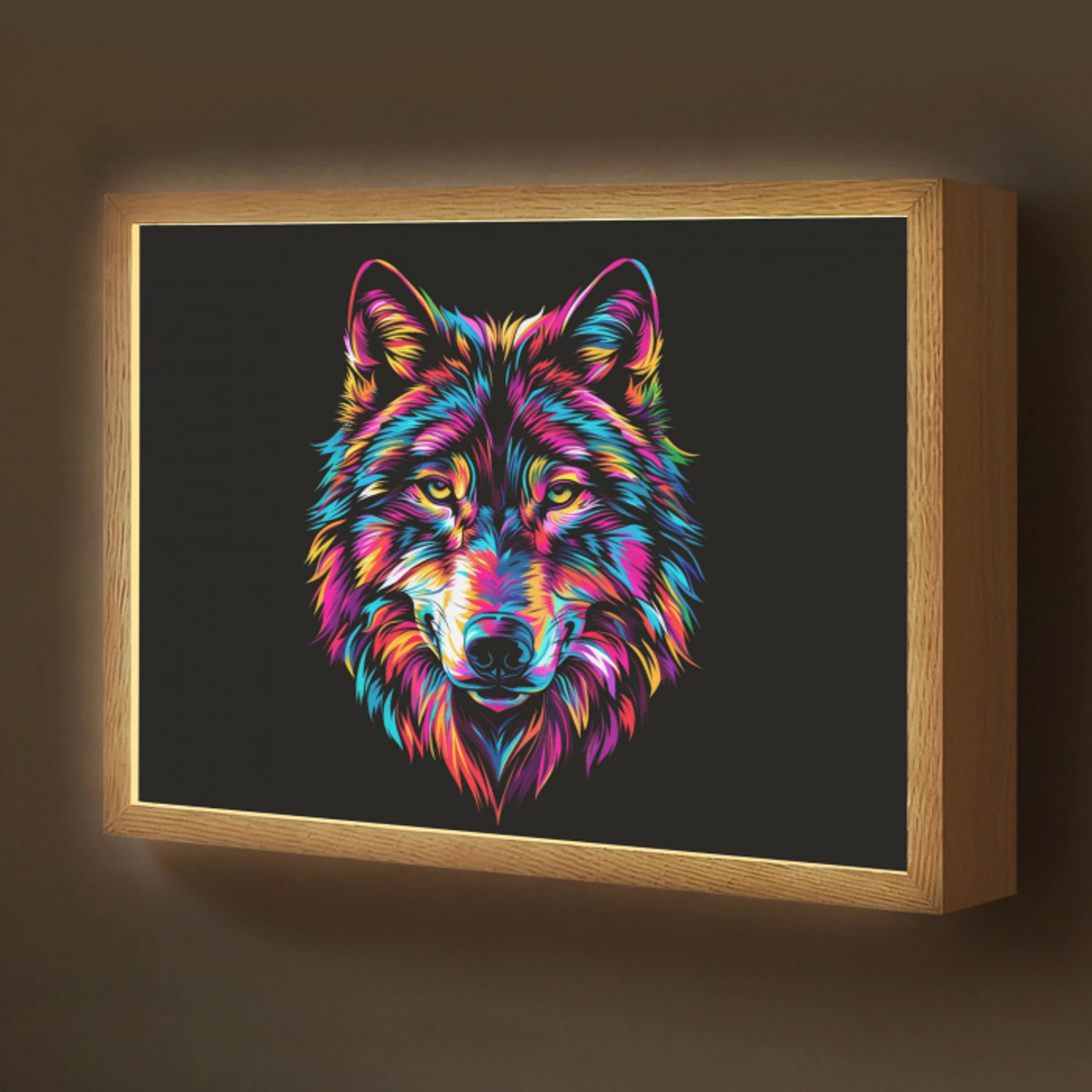 Wolf - Kleurrijk - Zwart - Dieren - Neon Light Box met batterij (Wandlamp kind) middel -z3d_website