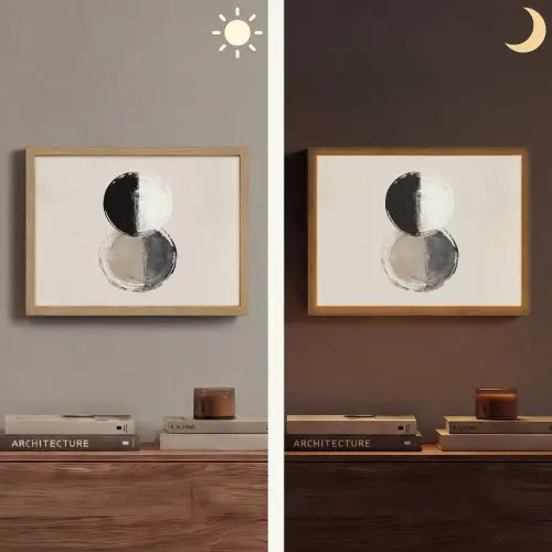 Cirkels - Strepen - Minimalistisch - Zwart Light Box met batterij (Wandlamp) middel -sfeer3