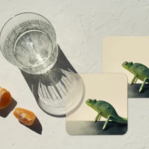 Kameleon - Groen - Minimalistisch onderzetter kurk middel -sfeer4