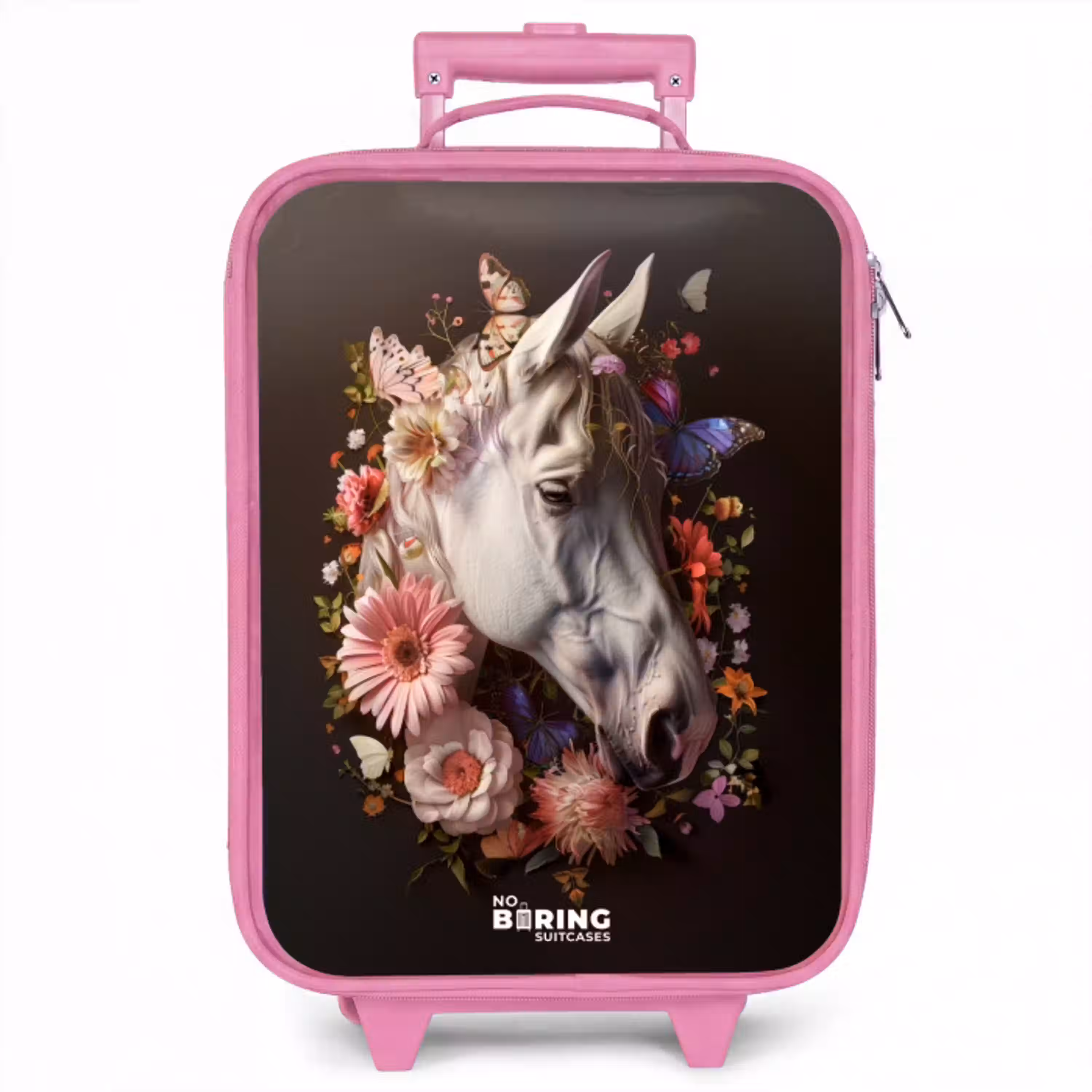 Wit paardenhoofd tussen kleurrijke bloemenkrans Kinderkoffer - Roze klein -zzz_website3d
