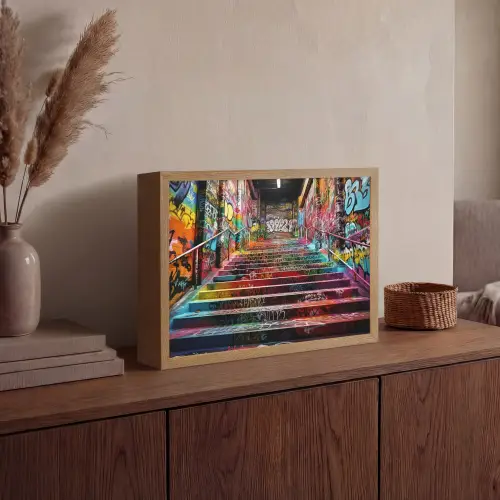 Trap - Graffiti - Kleuren - Kunst Light Box met batterij (Wandlamp) middel -sfeer2