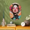 Portret - Vrouw - Abstract - Bloemen Wandcirkel Ovaal Forex klein -sfeer2