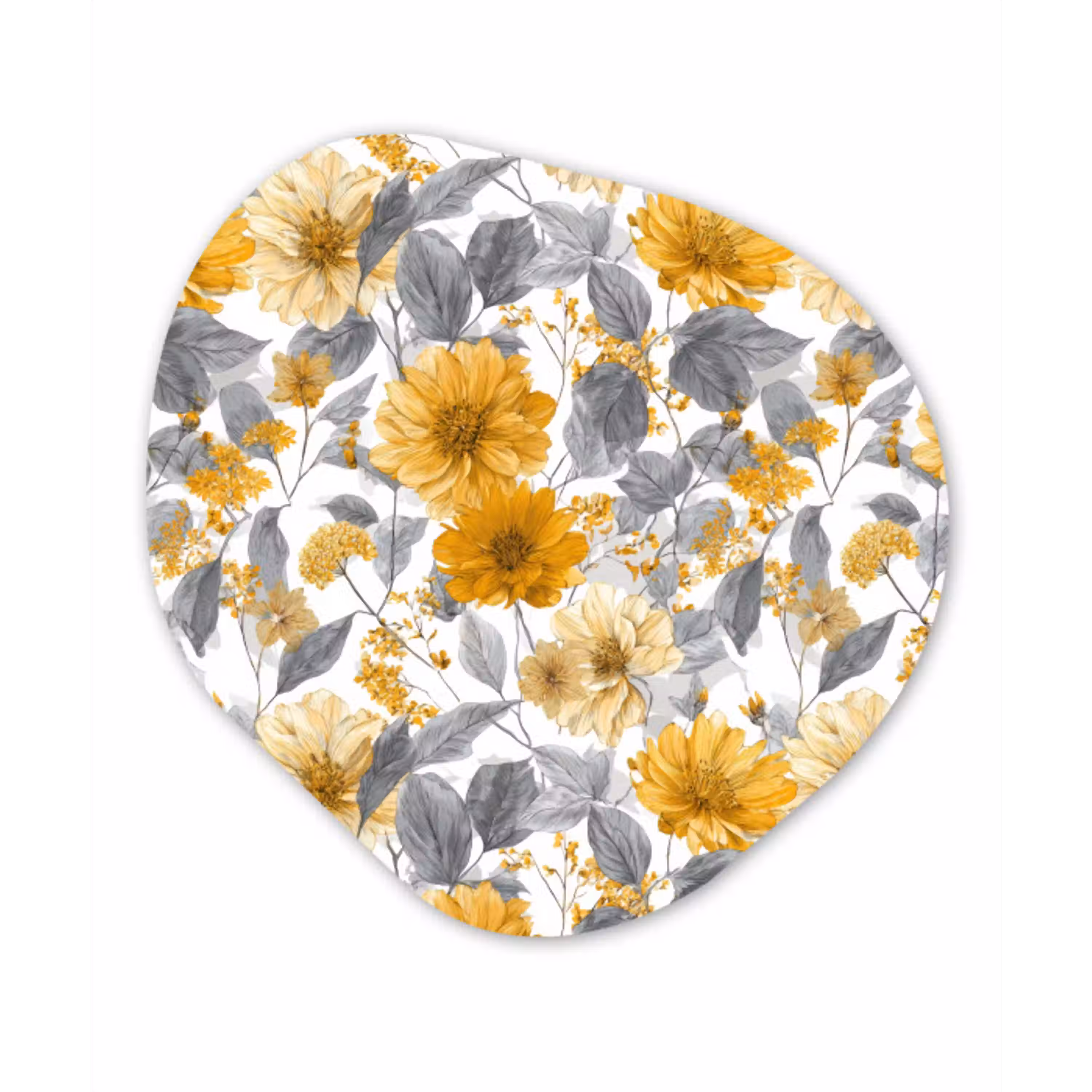 Bloemen - Botanisch - Elegant - Okergeel - Grijs Wandcirkel Organisch Forex 3mm klein 629 -3d