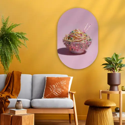 Noodles - Edelstenen - Stokjes - Roze Wandcirkel Ovaal Glas middel -sfeer4
