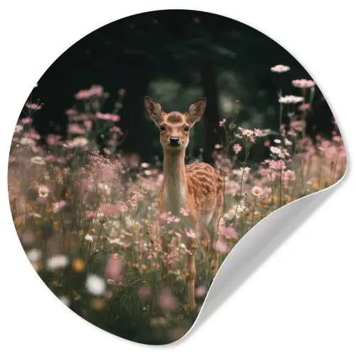 Hert - Wilde bloemen - Bos Wandcirkel behangsticker klein -3d