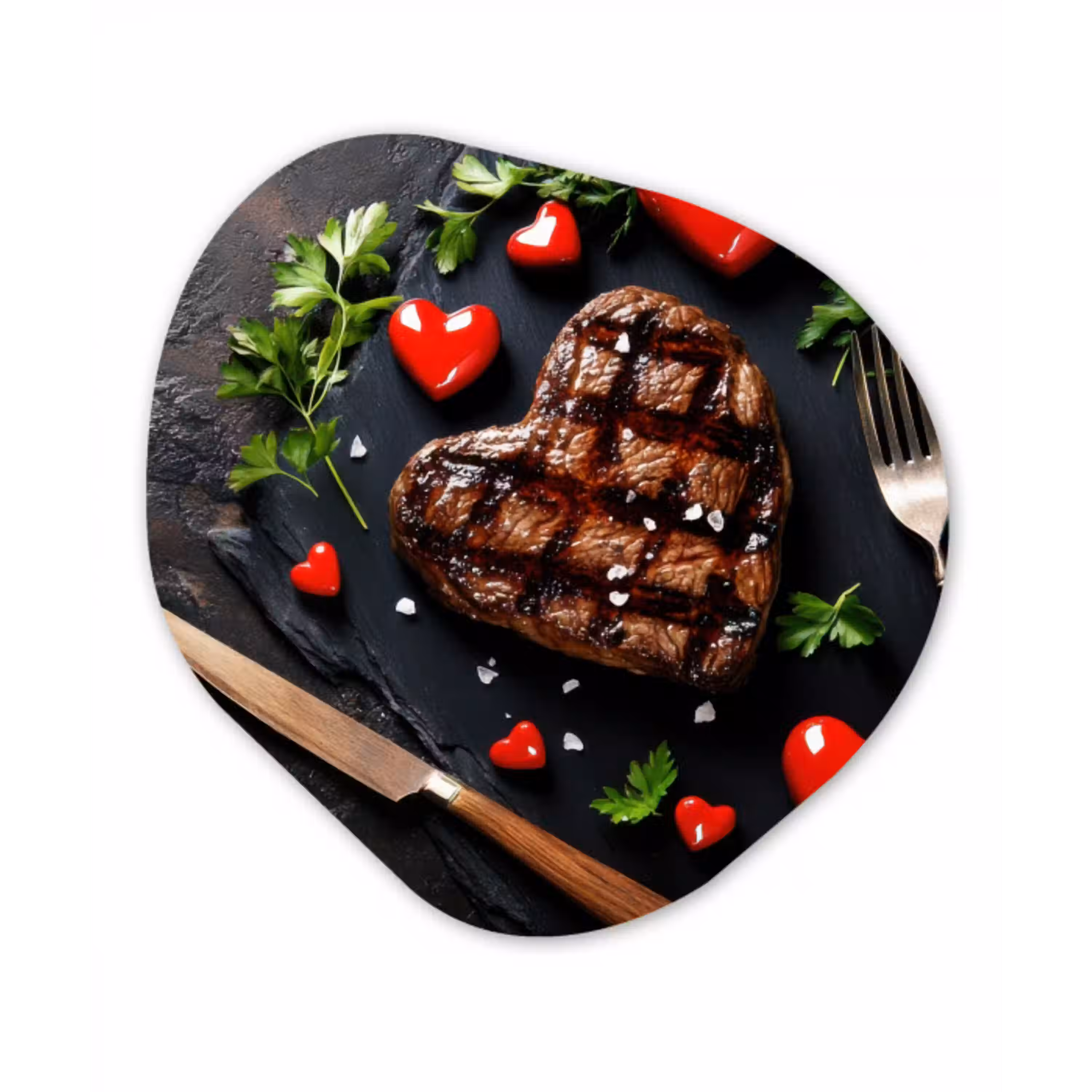 Steak - Hart - Bestek Wandcirkel Organisch Aluminium middel -3d