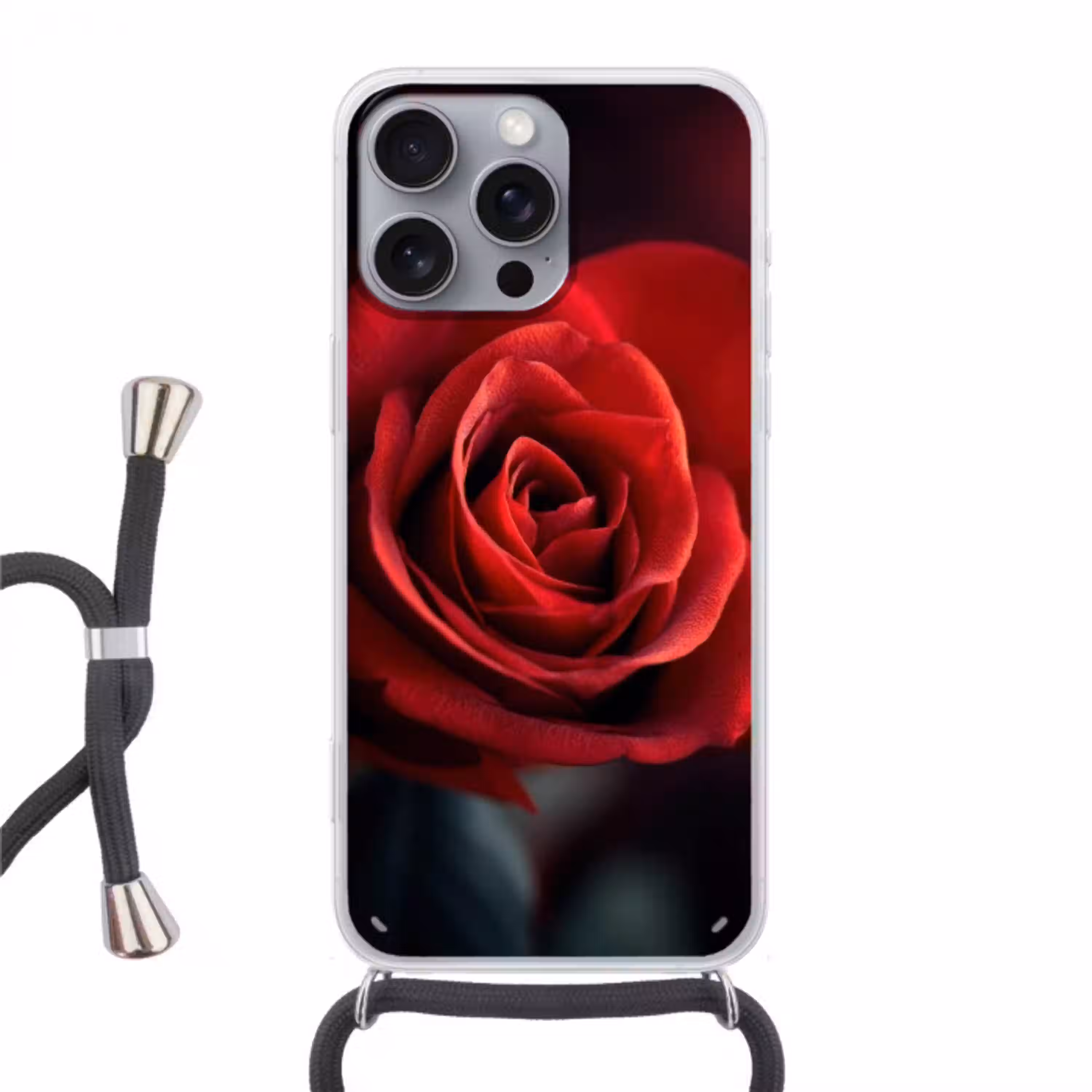 Rood - Roos - Romantisch Hoesje iPhone 16 Pro Max met koord klein -3d