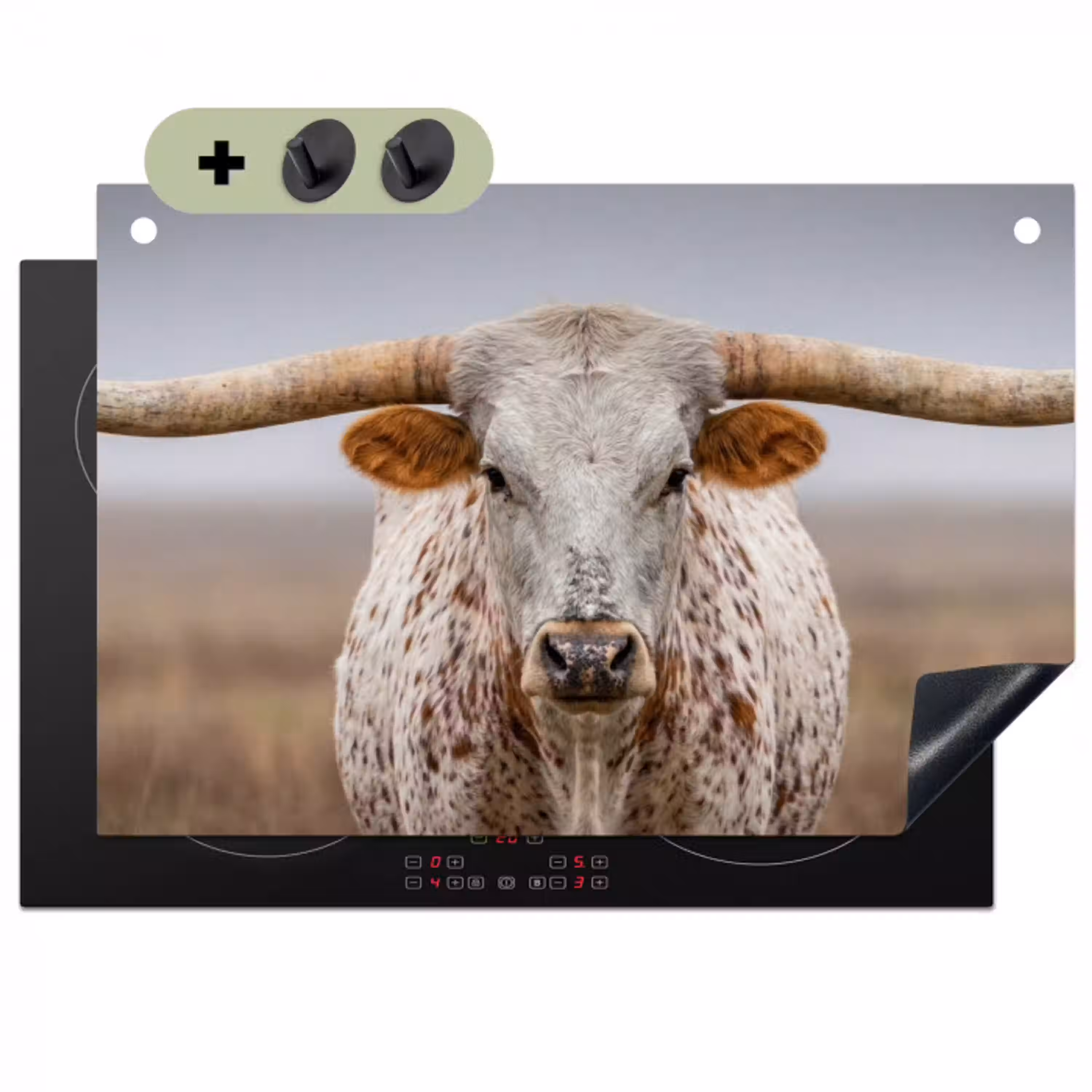 Longhorn - Grasveld - Dier Inductie beschemer met haakjes klein -3d