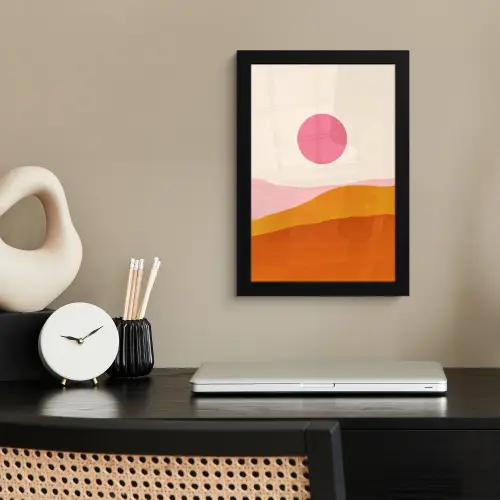 Zon - Heuvels - Abstract - Roze fotolijst zwart zonder passe partout klein -sfeer1
