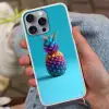 Ananas - Regenboog - Blauw - Popart Hoesje iPhone 16 Pro Max met koord klein -sfeer3