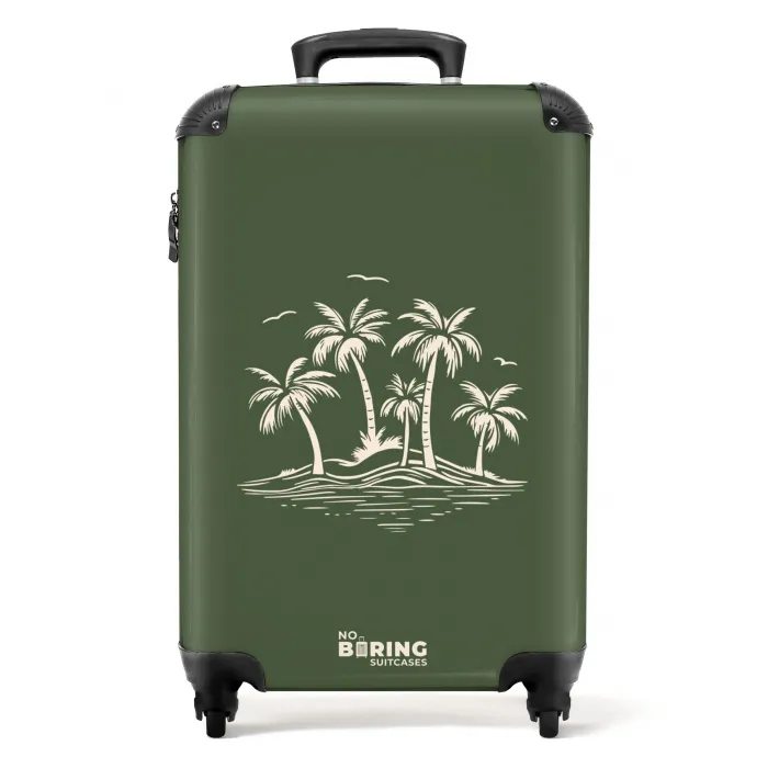 Palmbomen - Palmbomen op olijfgroene achtergrond NBS - Handbagage koffer - Kinderen Unisex middel -productfoto_recht