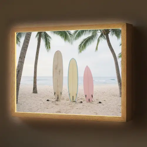 Surfboard - Palmbomen - Kleurrijk Light Box met batterij (Wandlamp) middel -z3d_website