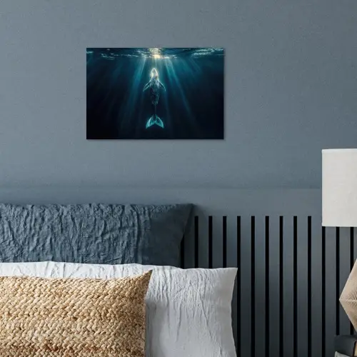 Walvis - Water - Zonnestralen - Blauw poster papier klein -sfeer2