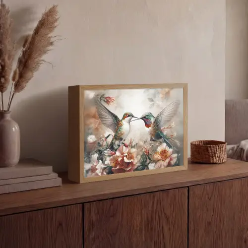 Kolibrie - Vogels - Bloemen - Natuur Light Box met batterij (Wandlamp) middel -sfeer2