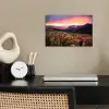 Bloemen - Bergen - Landschap - Nacht - Lucht - Roze poster papier klein -sfeer1