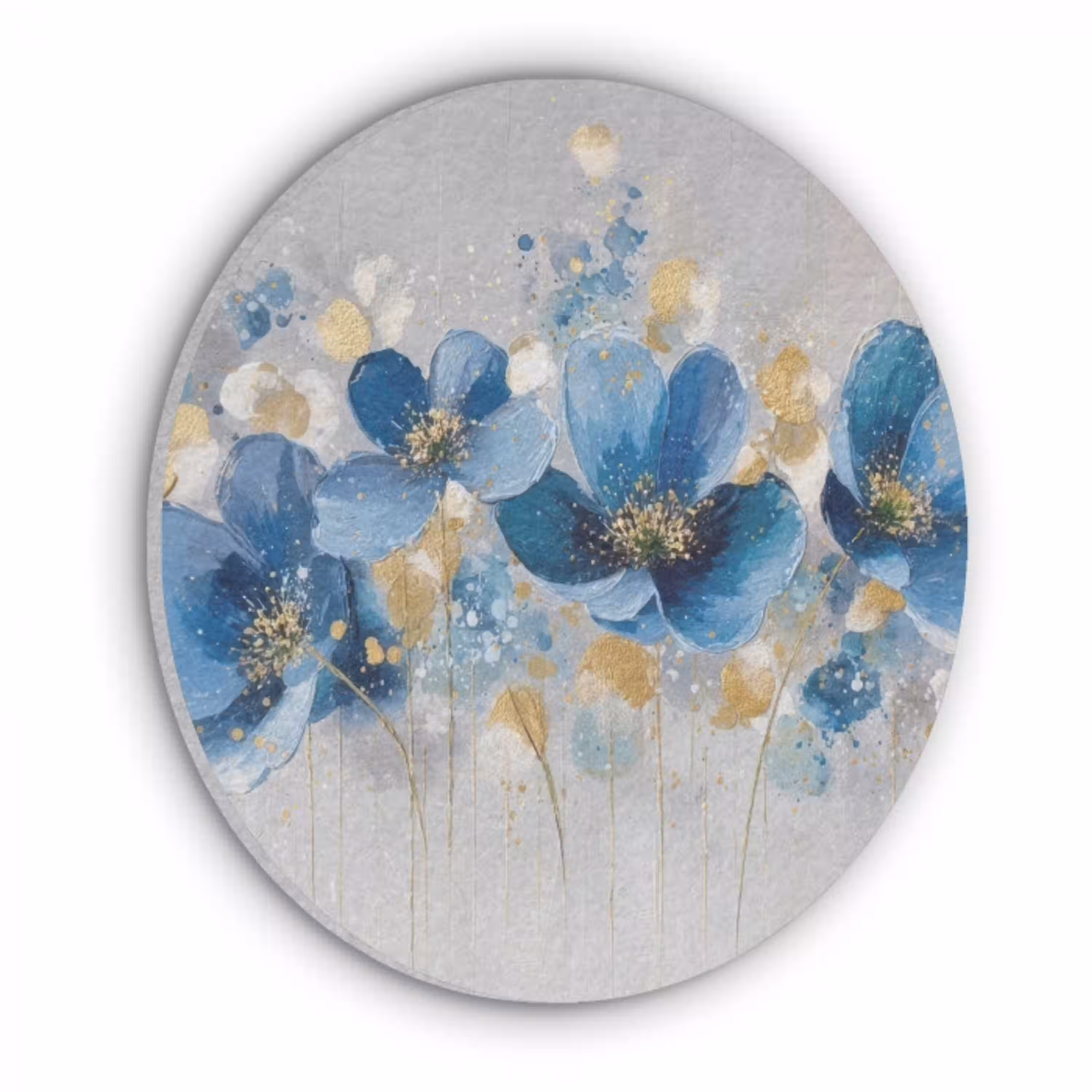 Bloemen - Blauw - Abstract Akoestische PET Vilt - Rond klein -3d