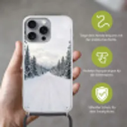 Weg - Sneeuw - Naaldbos - Winter - Avontuurlijk Hoesje iPhone 16 Pro Max met koord klein -sfeer2_DE
