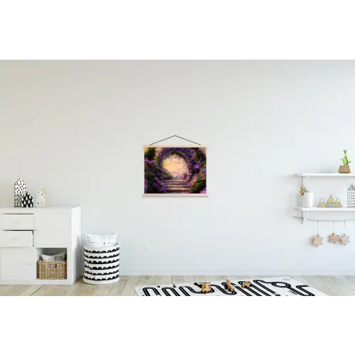 Poort - Paars - Bloemen textielposter latten blank klein -kinderkamer