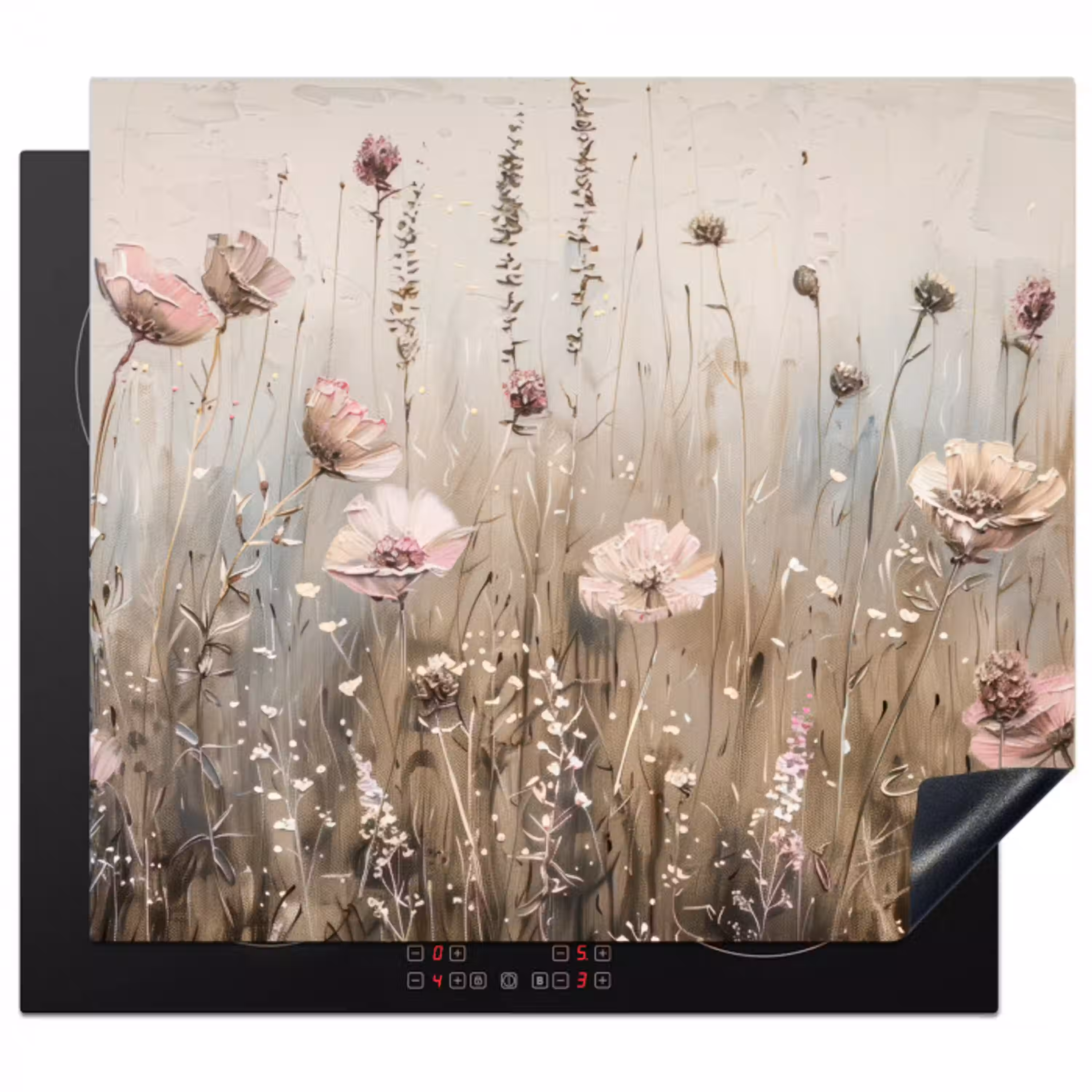 Bloemen - Roze - Modern - Beige Inductie beschermer vinyl 3mm middel -3d