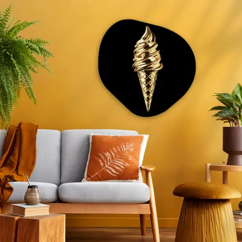 Ijs - Goud - Zwart - Eten Wandcirkel Organisch Plexiglas middel -sfeer4