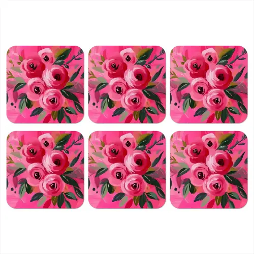 Bloemen - Verf - Roze onderzetter kurk middel -3d