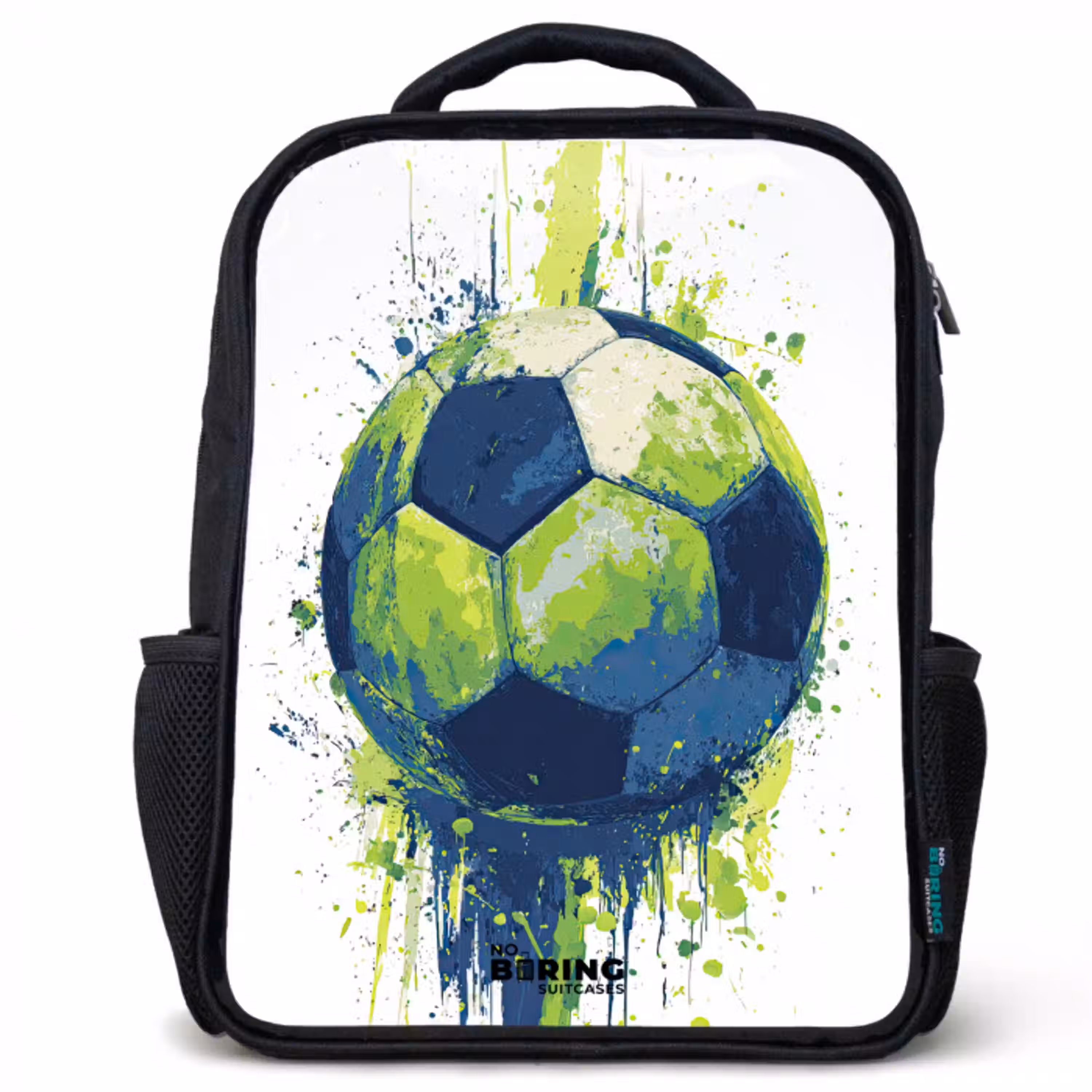 Voetbal - Verf - Groen - Blauw Rugzak - Zwart middel -3d