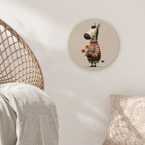 Zebra - Zonnebloemen - Warm Wandcirkel kunststof plaat 5mm dik klein -sfeer5