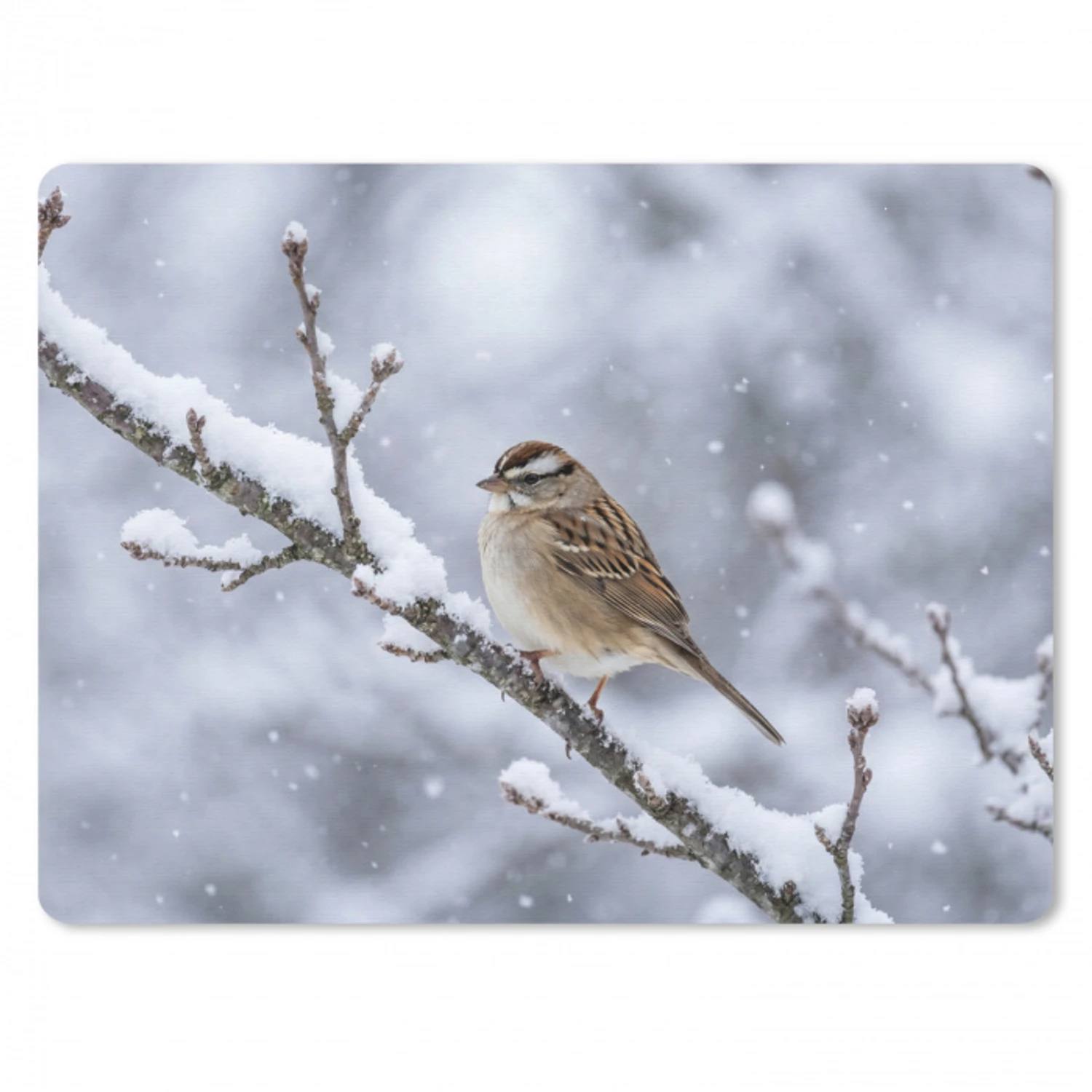 Vogel - Tak - Sneeuw - Winter muismat rubber klein -3d