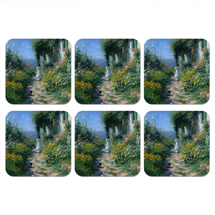 Kat - Vrouw - Bloemen - Huis onderzetter kurk middel -3d
