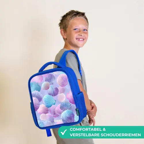 Gekleurde schelpen op een paarse achtergrond Kinderrugzak - Blauw middel -sfeer3_NL