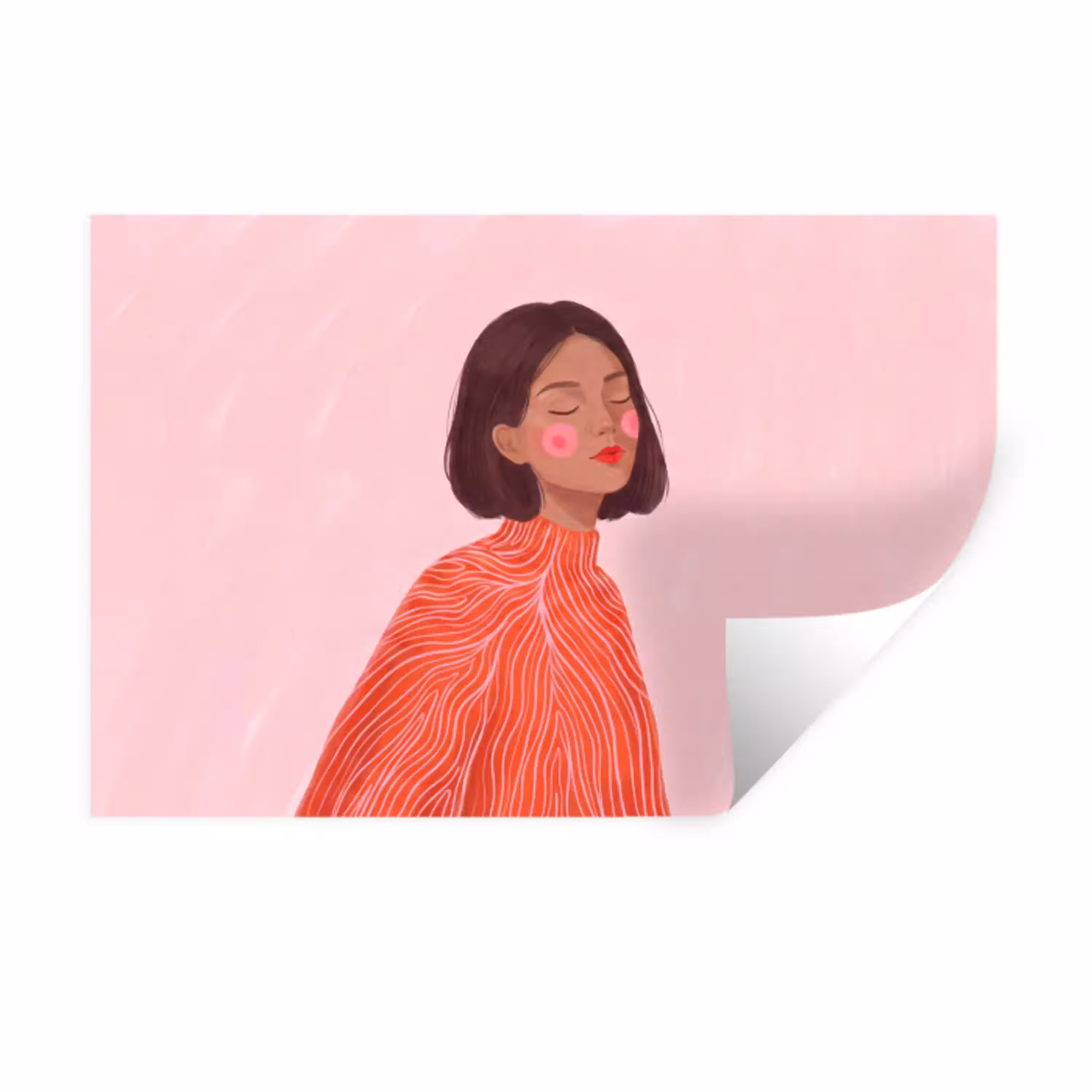Vrouw - Portret - Modern - Kunst - Roze Muursticker klein -3d