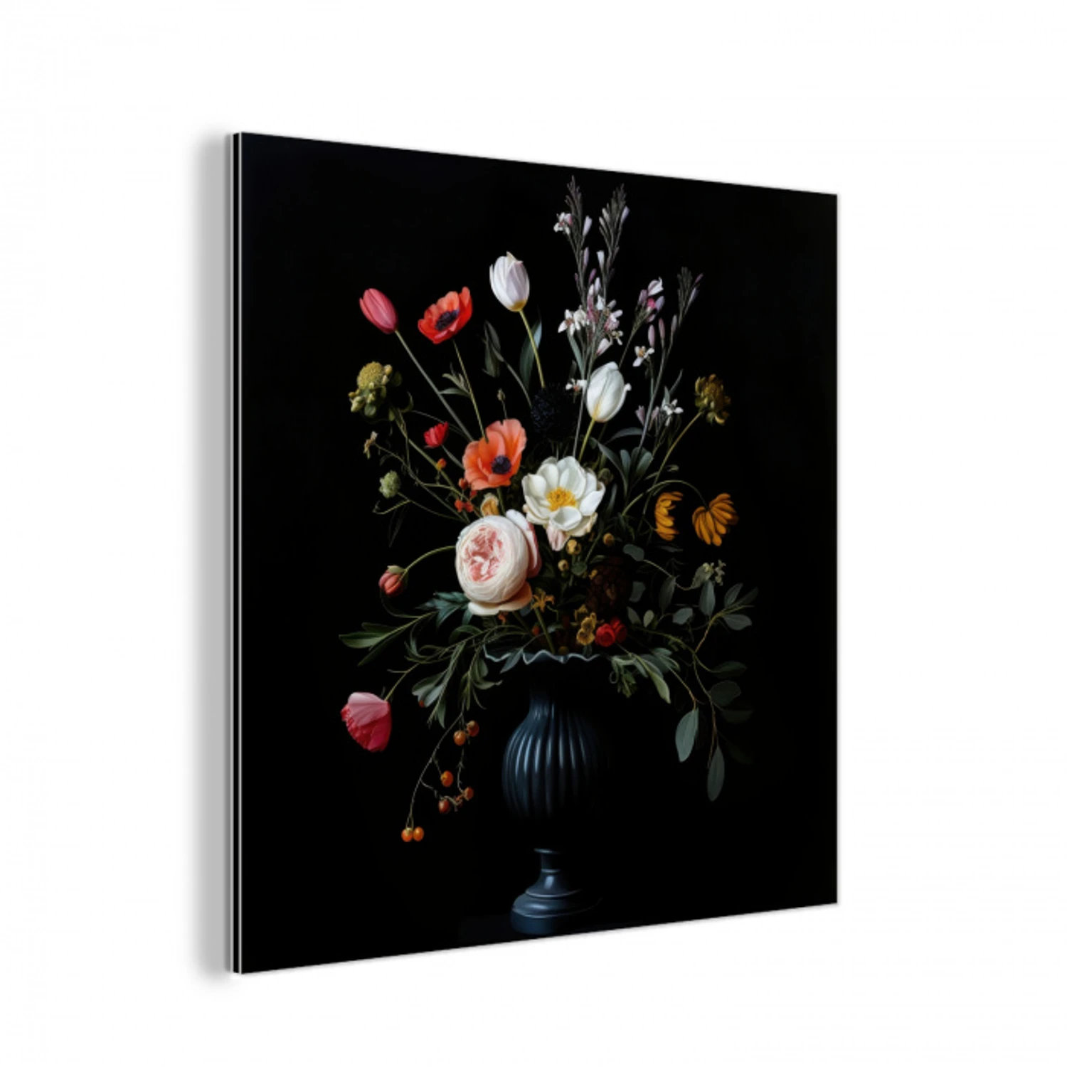 Bloemstuk - Vaas - Zwart aluminium wit klein -3d