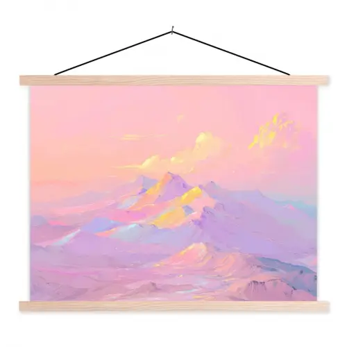 Bergtoppen - Wolken - Dromerig textielposter latten blank klein -3d