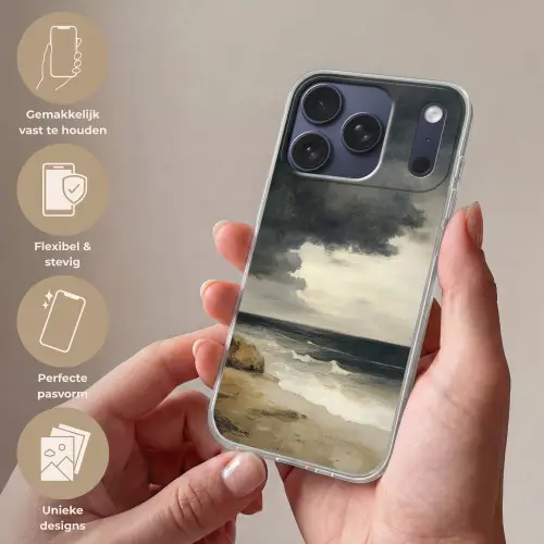 Kust - Golven - Rots - Storm Telefoonhoesje iPhone 17 Pro klein -sfeer3_NL