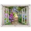Hortensia - Doorkijk - Bloemen - Zomer - Paars - Pad tuinposter los doek klein -3d
